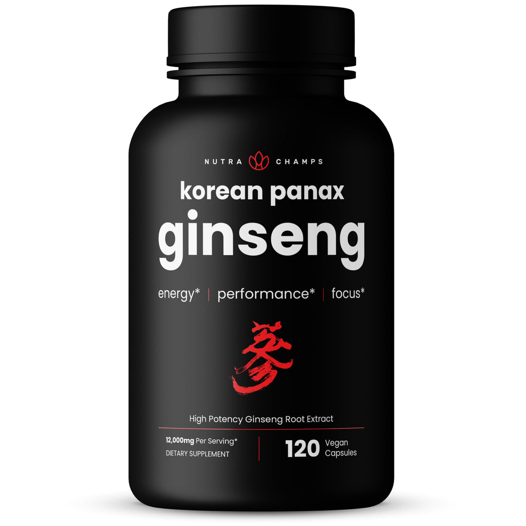 NutraChamps Korean Red Panax Ginseng Capsules | Extra Strength Ginsenosides for Energy, Focus, Performance, Vitality & Immune Support