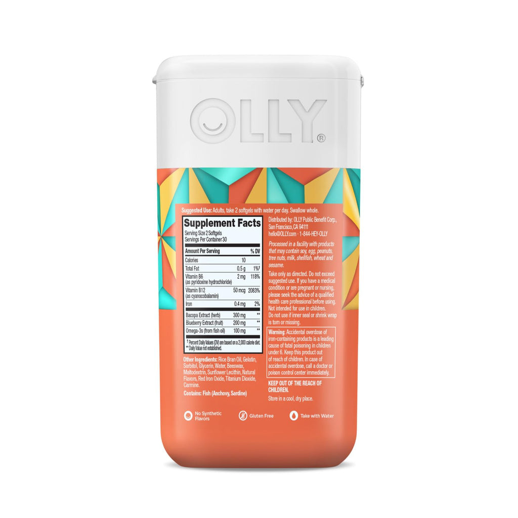 OLLY Ultra Strength Brain Softgels, Nootropic, Supports Healthy Brain Function, Memory, Focus and Concentration, Omega-3s, Vitamins B6 and B12, 30 Day Supply - 60 Count OLLY Au supplements