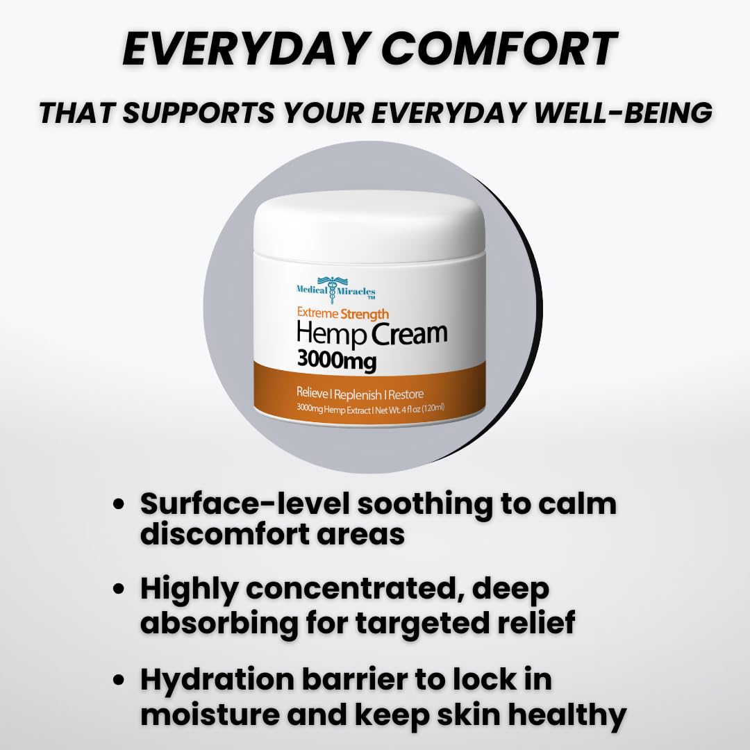 Medical Miracles Hemp Relief Cream - Ideal for Muscles, Joints, Neck, Back, Elbows, Hands, Feet, and Knees - (3000mg) Medical Miracles Au supplements