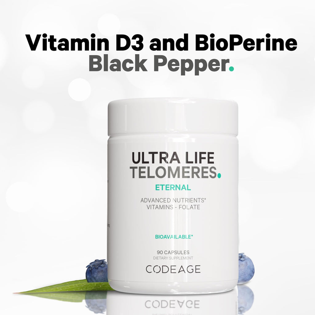 Codeage Ultra Life Telomeres Supplement - 5 MTHF Folate Vitamin B9, Vitamin B12 Methylcobalamin, Vitamin D3, L-Theanine, Ashwagandha - 3-Month Supply - DNA, Methylation Cycle - Non-GMO - 90 Capsules Codeage Au supplements