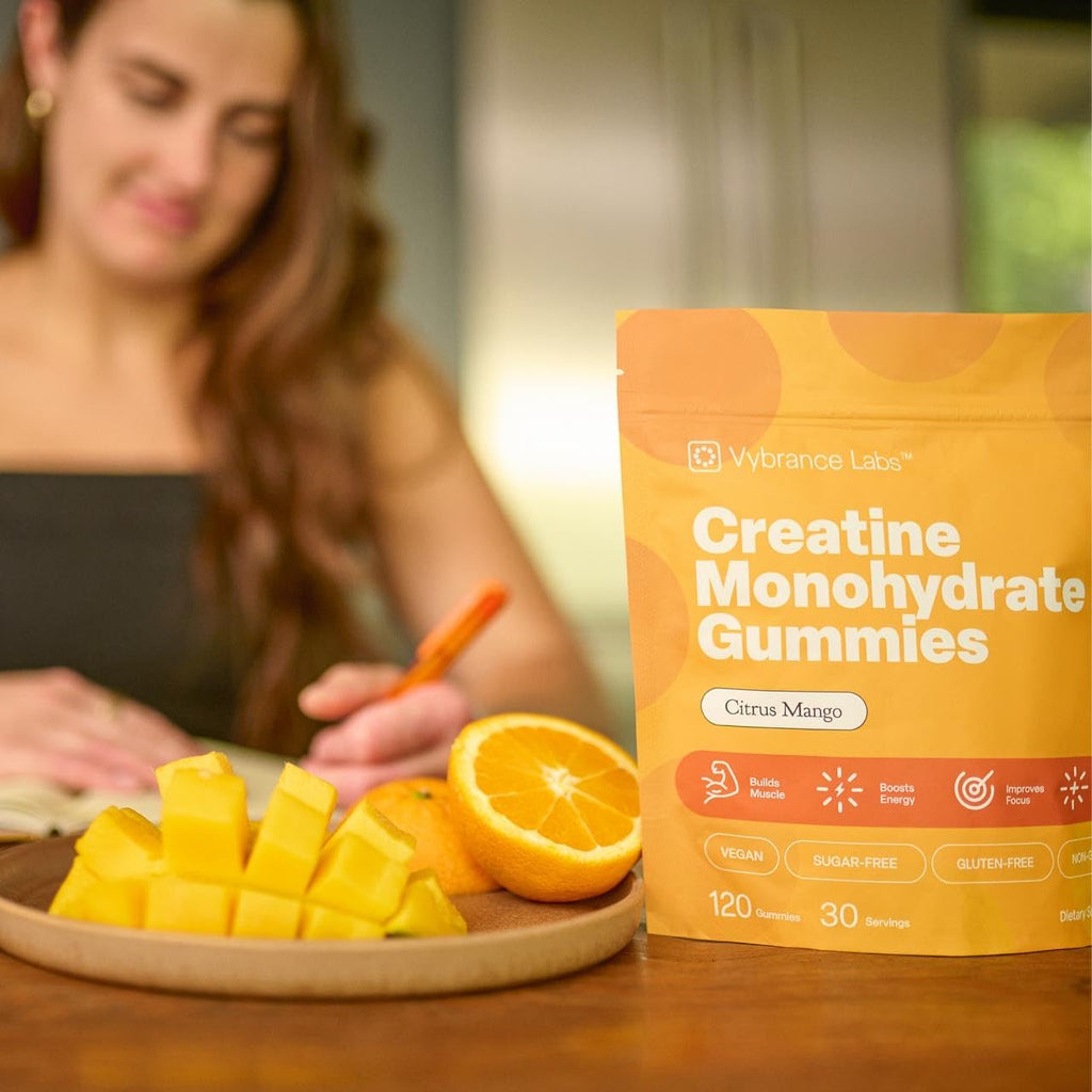 VYBRANCE LABS Creapure Creatine Gummies 5g + Taurine & B12 - Sugar-Free, Vegan, Gluten-Free - Citrus Mango - 120 Count (30 Servings) for Strength, Energy & Focus VYBRANCE LABS Au supplements