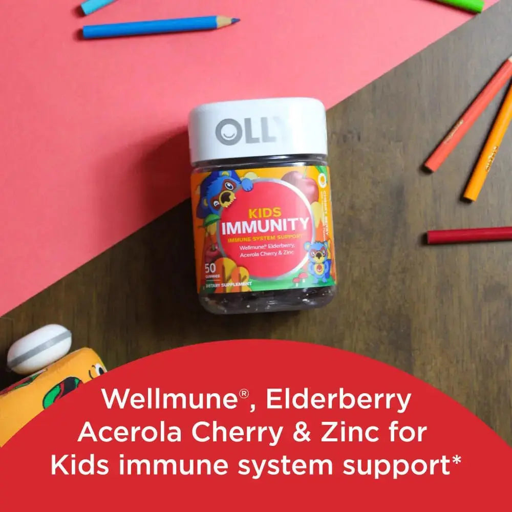 OLLY Kids Immunity Gummy, Immune Support, Wellmune, Elderberry, Vitamin C, Zinc, Chewable Supplement, Cherry - 50 Count & Gummy Active Immunity+Elderberry, 45 Gummies (1 Pack), Berry Flavor OLLY Au supplements