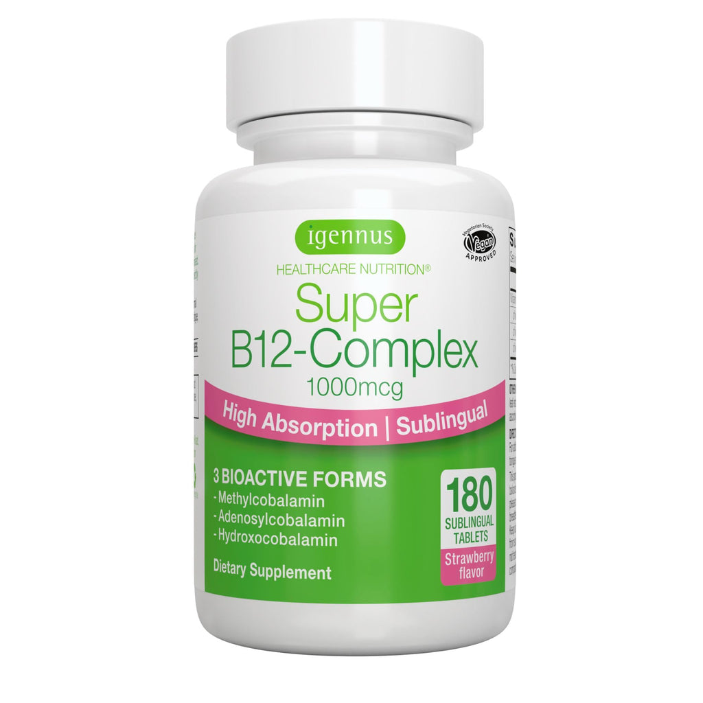 Igennus Sublingual Vitamin B12 Complex 1000mcg, Methylated Methylcobalamin, Adenosylcobalamin & Hydroxocobalamin, High Absorption & Clean,