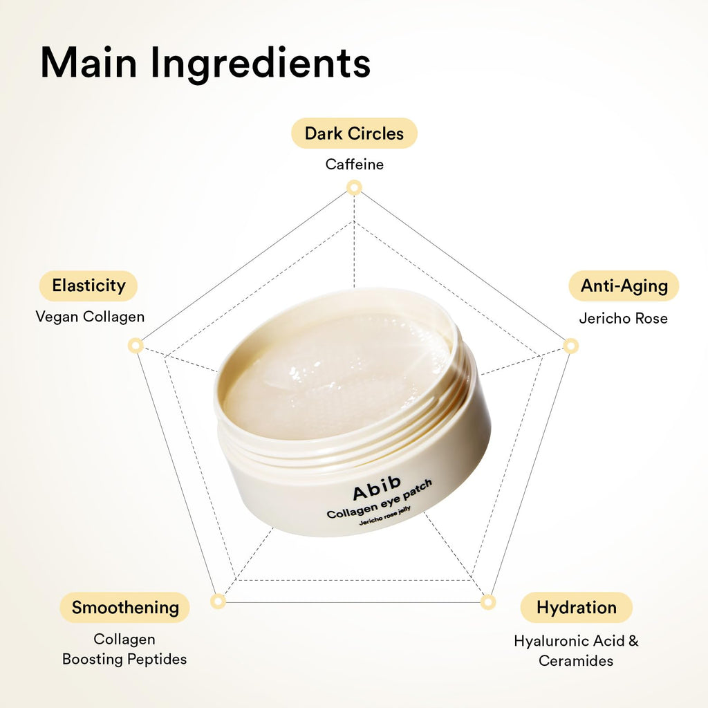 Abib Collagen Peptide Eye Patches for Wrinkles & Fine Line with Jericho Rose Jelly, 60 Count, Korean Skin Care