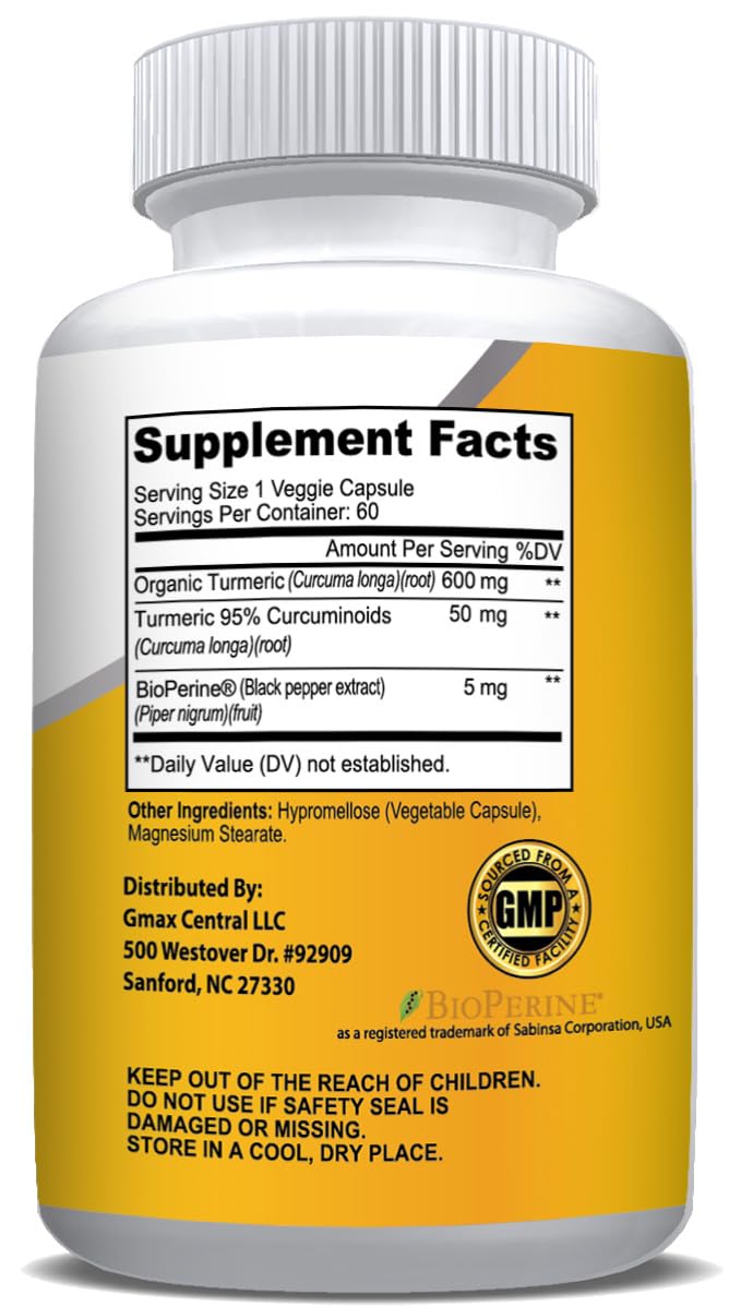 NusaPure Turmeric Curcumin 600 mg 60 Capsules Turmeric 95% Curcuminoids Dietary Supplement NusaPure Au supplements