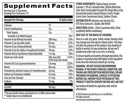 Amazon Basics Adult Multivitamin Gummies, Mixed Berry & Cherry, 150 Gummies, 75-Day Supply, Pack of 1 (Previously Solimo) Amazon Basics Au supplements
