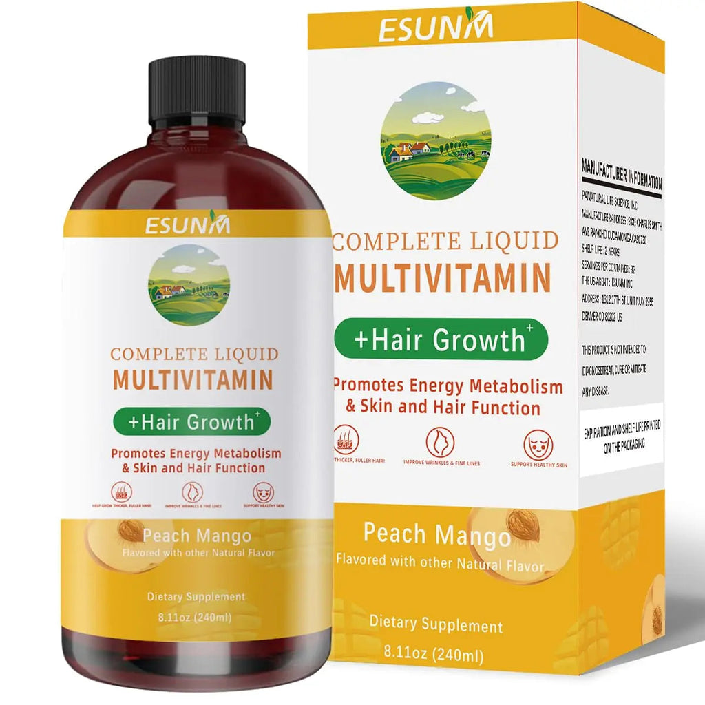 ESUNM Complete Liquid Multivitamin + Hair Growth, Promotes Energy Metabolism& Skin and Hair Function| Vitamin C D | B Vitamins | ESUNM Au supplements