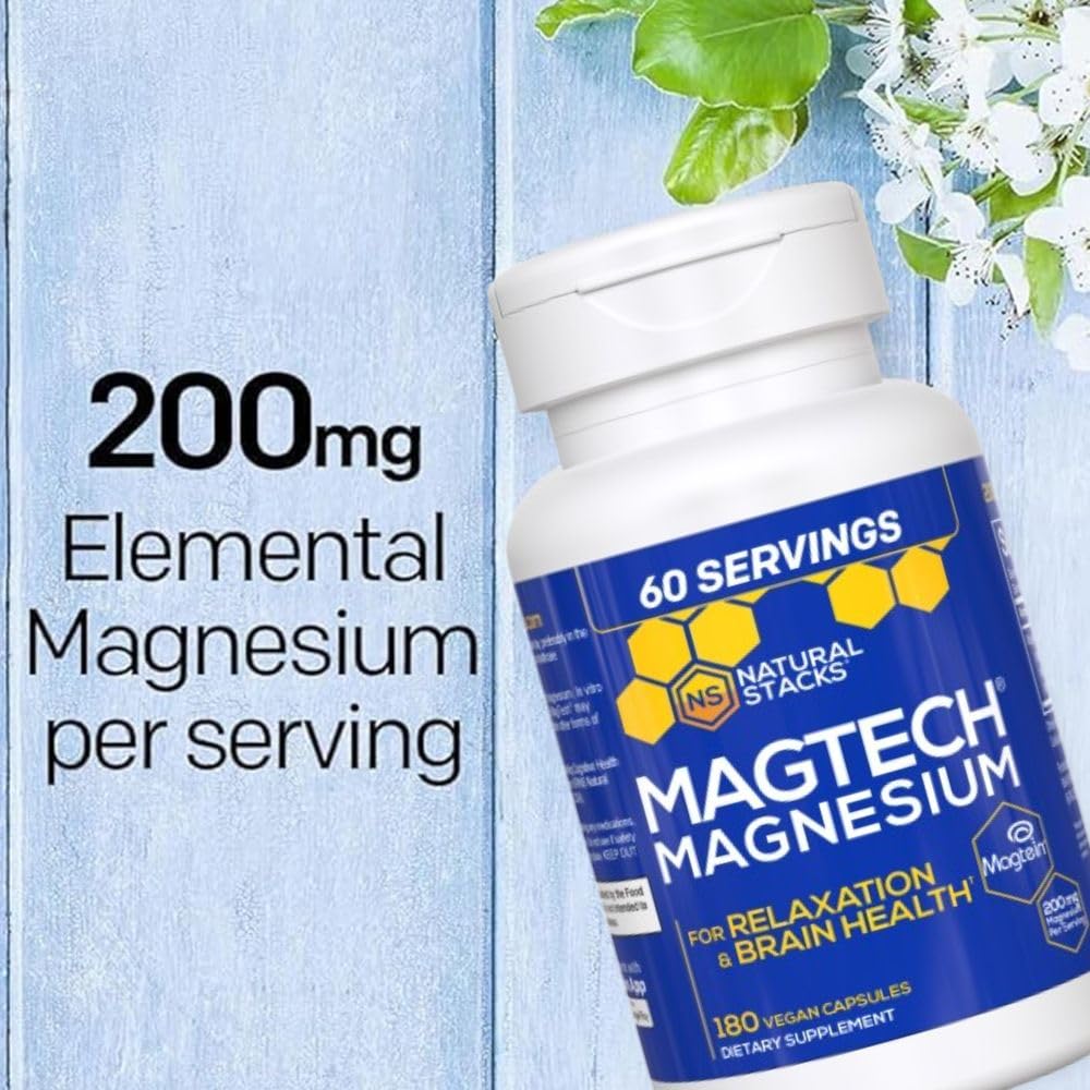 MagTech Magnesium Supplement - 3 Forms of Magnesium: Magtein L-Threonate, Glycinate & Taurate - 200mg Chelated Magnesium Complex