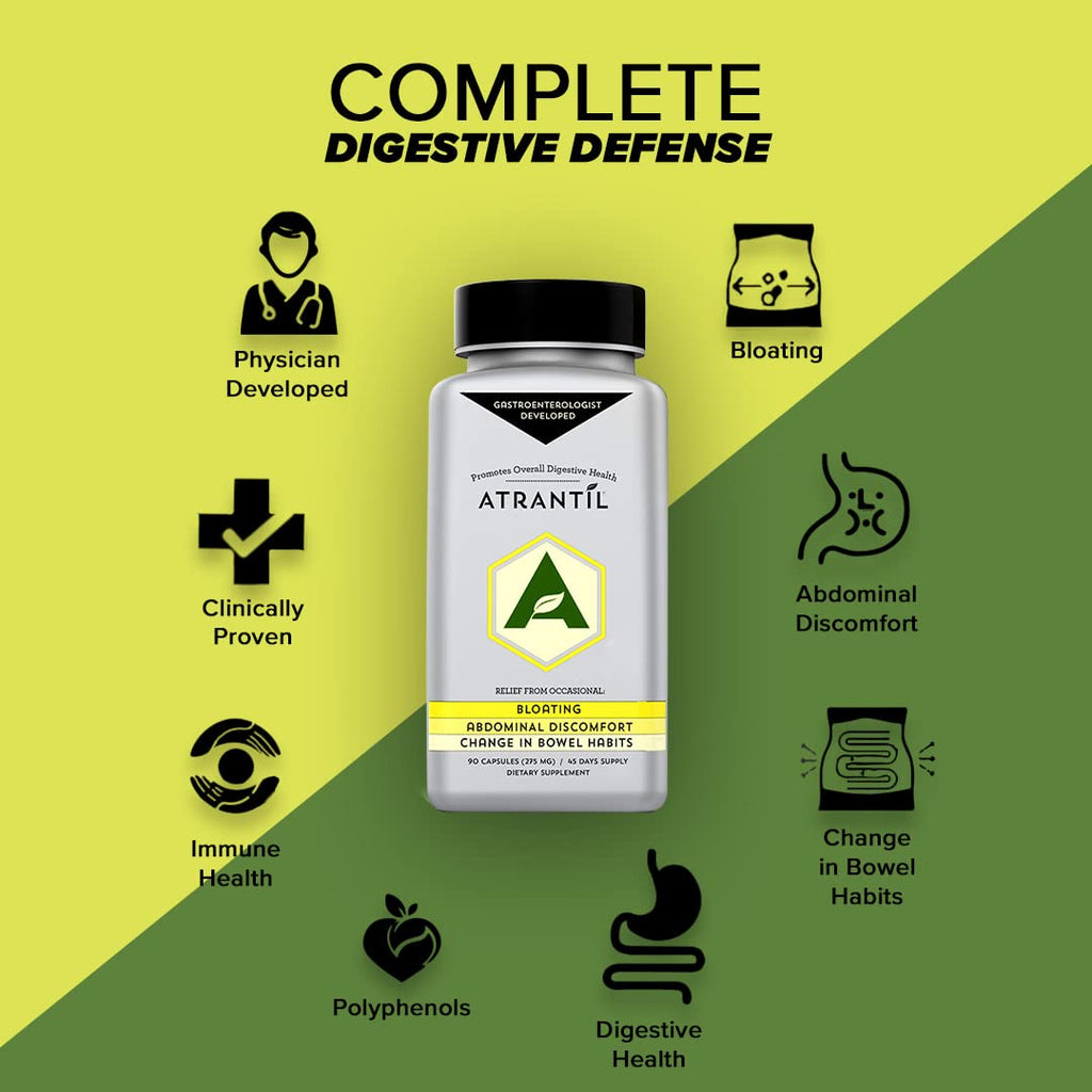 Atrantil 90 Capsules-Antioxidant Packed Polyphenol for Bloating and Gas Relief, Abdominal Discomfort, Constipation, Diarrhea, Postbiotic, Change in Bowel Habits and Everyday Digestive Health. Atrantil Au supplements