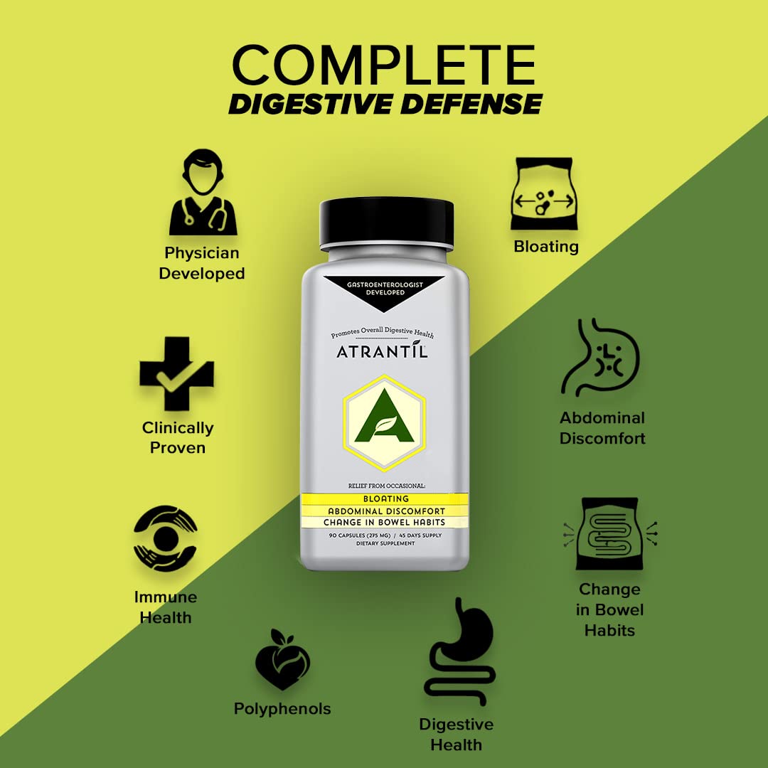 Atrantil 90 Capsules-Antioxidant Packed Polyphenol for Bloating and Gas Relief, Abdominal Discomfort, Constipation, Diarrhea, Postbiotic, Change in Bowel Habits and Everyday Digestive Health. Atrantil Au supplements