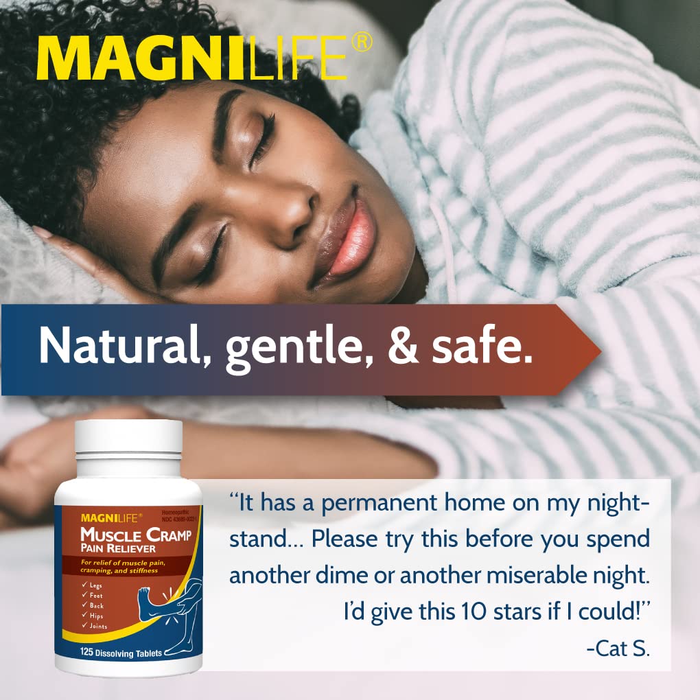 MagniLife Muscle Cramp Pain Relief Quick-Dissolve Tablets, 125 Count, Quinine-Free Homeopathic Medicine for Leg, Foot, Hip, Joint & Back Pain Relief, Helps Ease Muscle Ache, Cramping & Stiffness MagniLife Au supplements