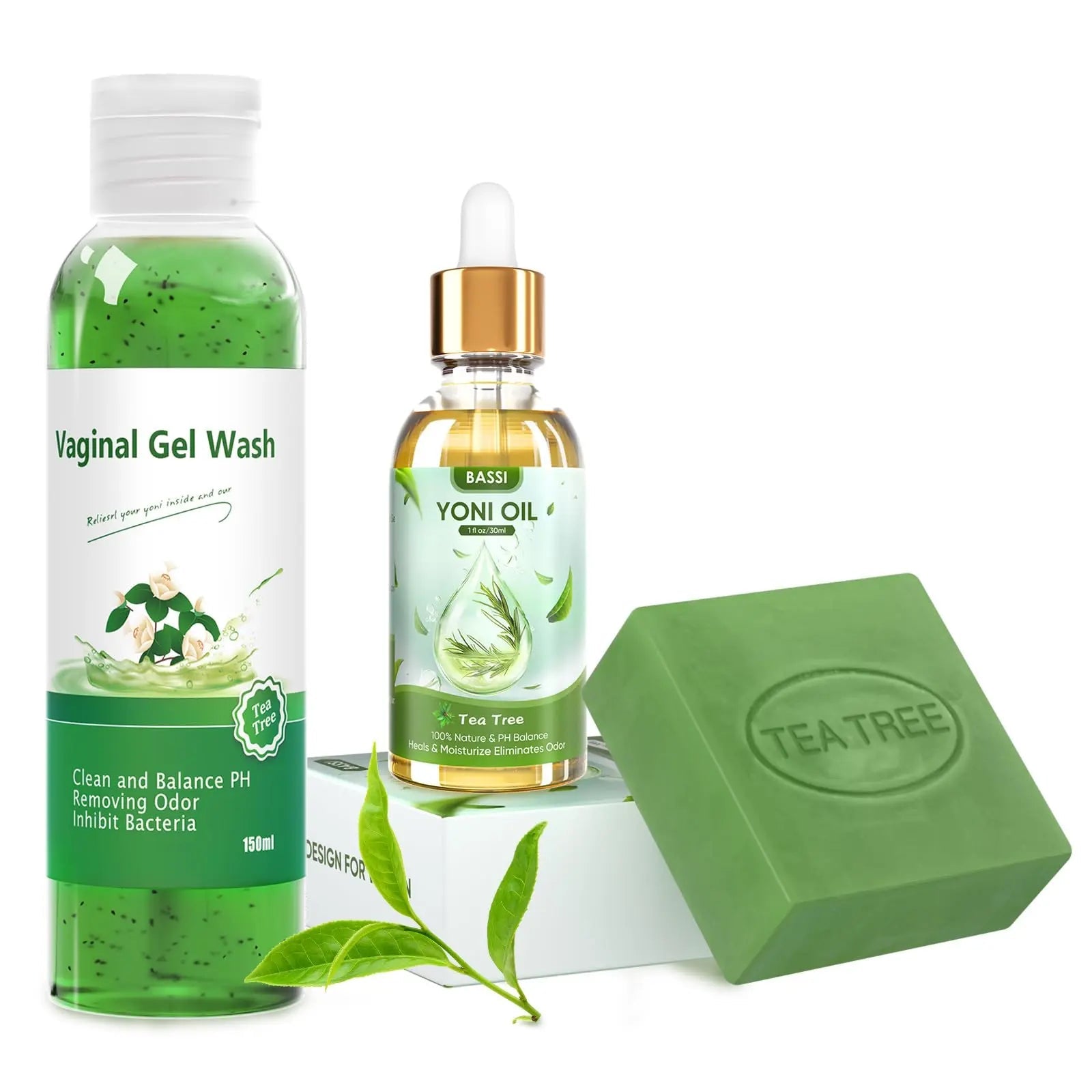 Feminine Wash & Yoni Oil & Yoni Soap Tea Tree Set for Women, Yoni Wash for Vaginal Ph Balance Remove BASSI Au supplements