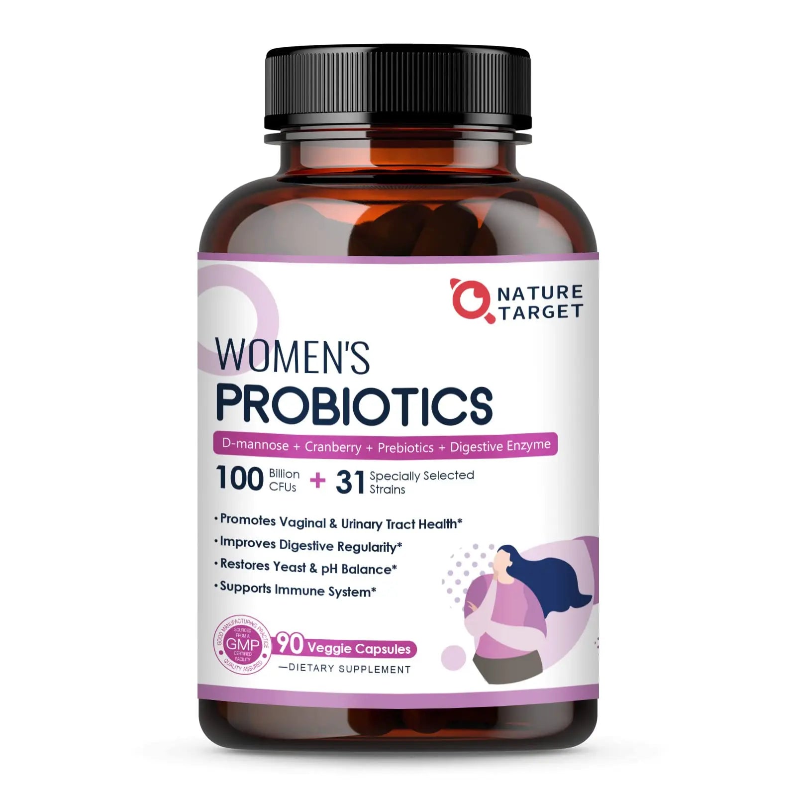 Probiotics for Women Digestive Health, 100 Billion CFUs Probiotic with Digestive Enzymes NATURE TARGET Au supplements