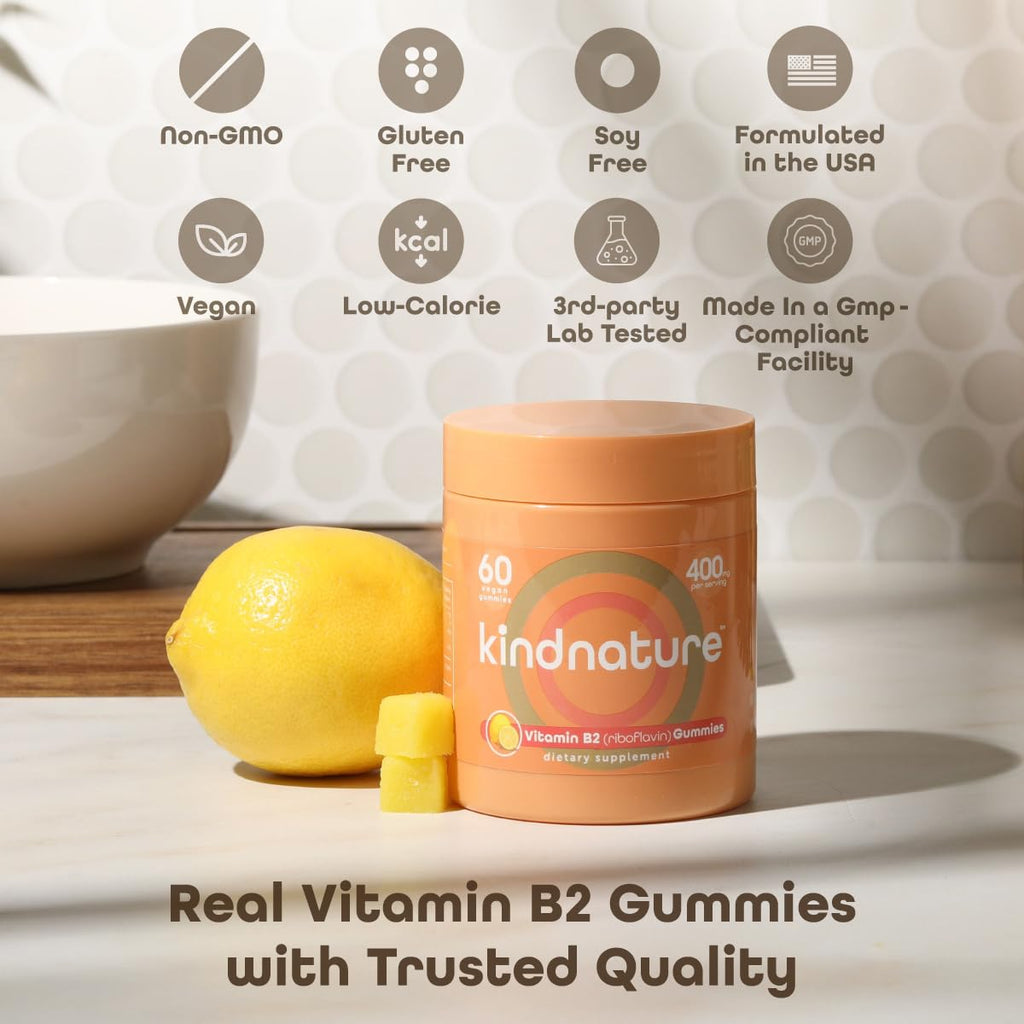 kindnature Vitamin B2 Gummies - Riboflavin 400mg Supplement for Kids & Adults - Non-GMO, Soy & Gluten-Free, Vegan Chewable Gummies (30 Day Supply) (2)