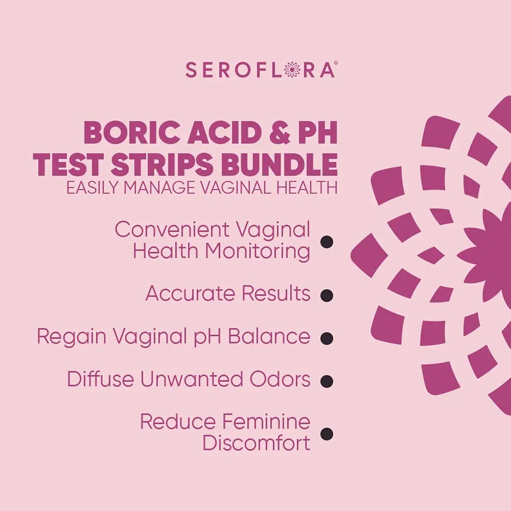 Seroflora Boric Acid Vaginal Suppositories 600mg (28ct) & 40 pH Test Strips for Women Seroflora Au supplements