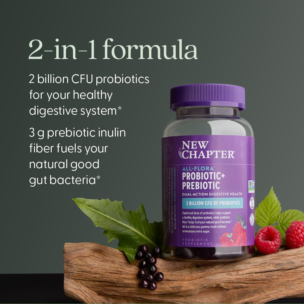 New Chapter Probiotic Gummies for Women and Men, All-Flora (1 Month Supply) – 55% Less Sugar+, Formulated for Holistic Gut Health Support with Probiotics + Prebiotic Fiber