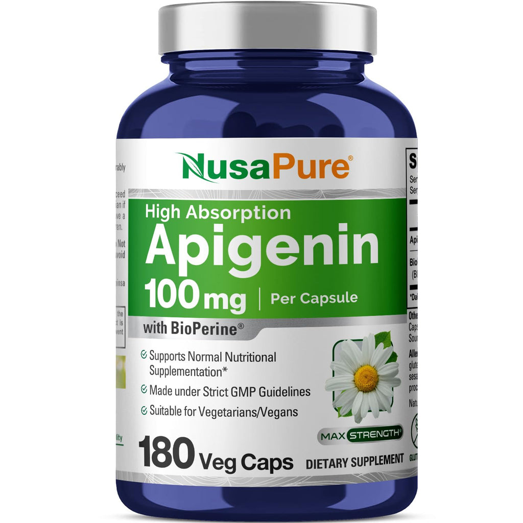 NusaPure Apigenin 100 mg per Capsule 180 Vcaps - Bioperine (Non-GMO, Gluten Free) NusaPure Au supplements