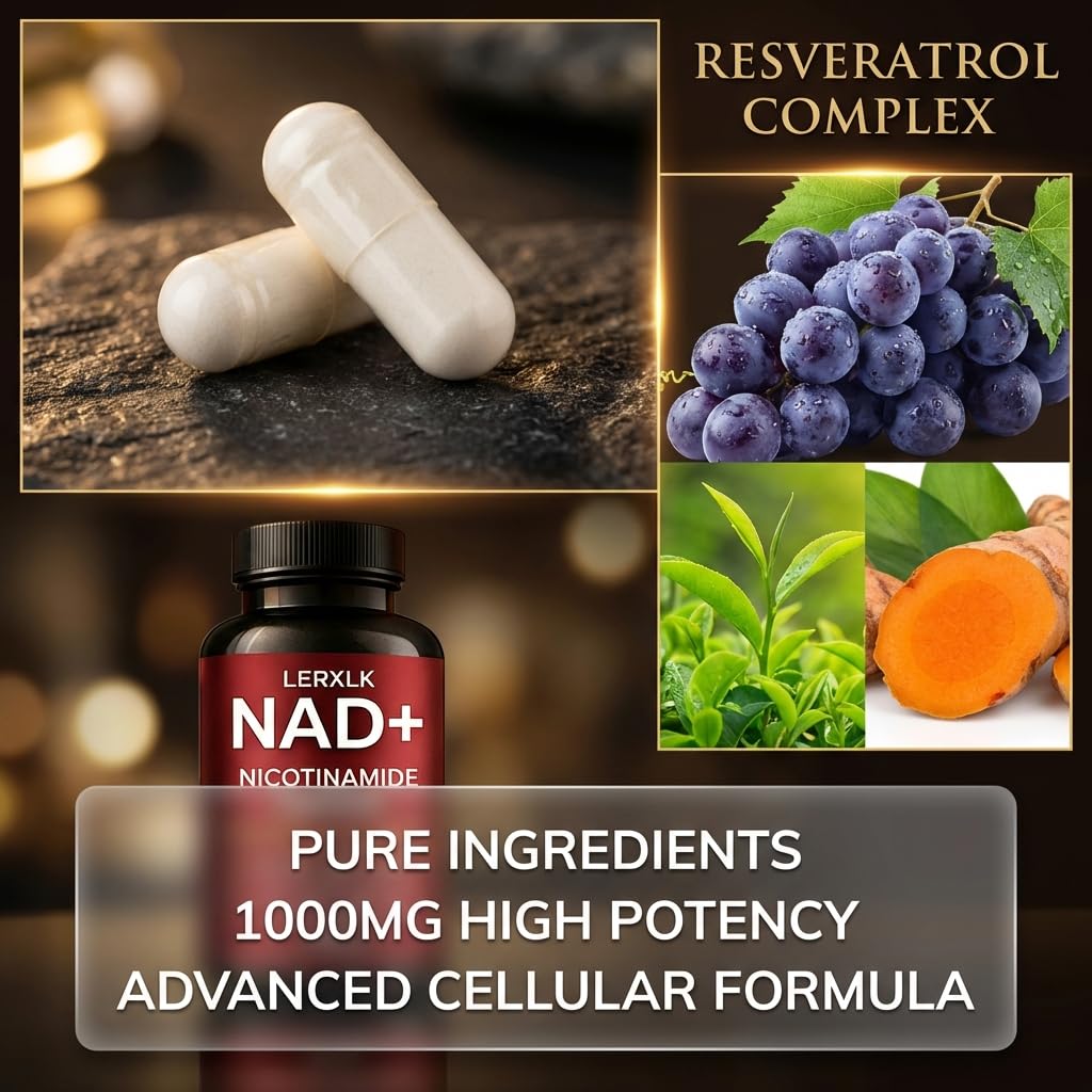 LERXLK NAD+ Supplement 1000mg – Liposomal Nicotinamide Riboside with Resveratrol, Advanced Cellular Energy & Healthy Aging Support, 60 Vegetarian Capsules LERXLK Au supplements