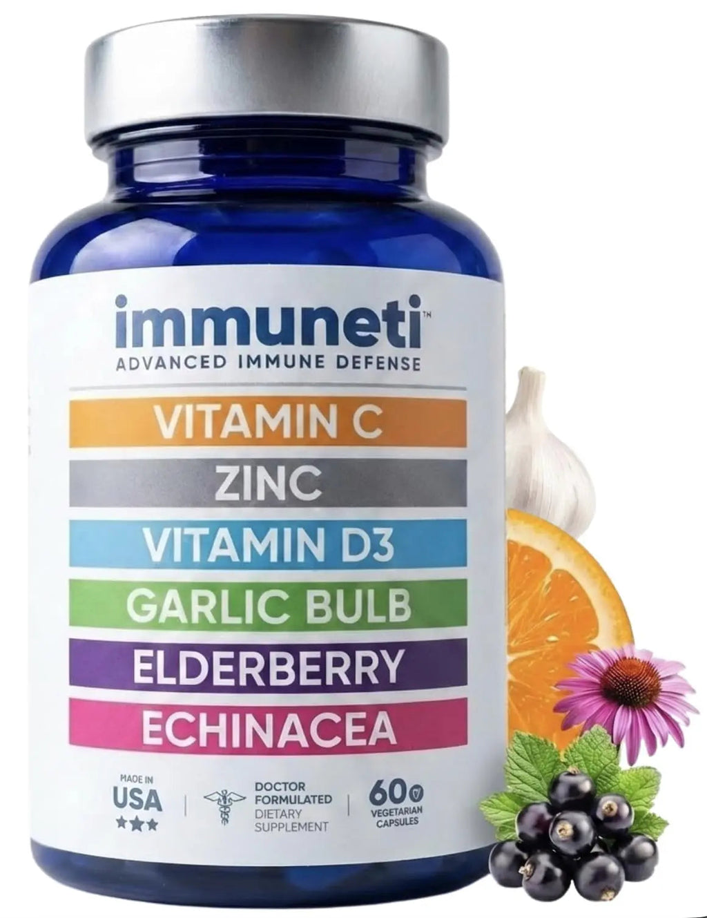 Immuneti Advanced Immune Support – Doctor Formulated 6-in-1 Daily Immunity Supplement – Made in USA – With Vitamin C, D3, Zinc, Elderberry IMMUNETI Au supplements