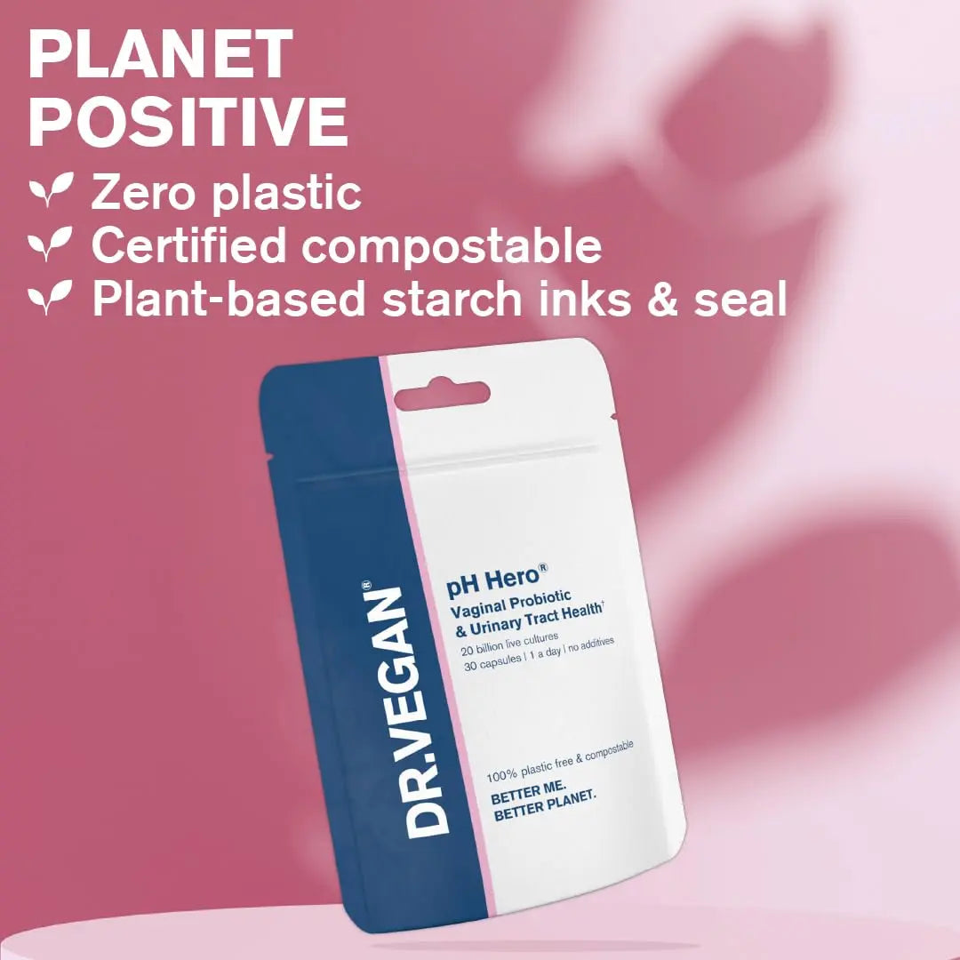DR.VEGAN | pH Hero | Supports Balanced Vaginal Flora | 50bn CFU | Cranberry | Sea Buckthorn dr vegan Au supplements