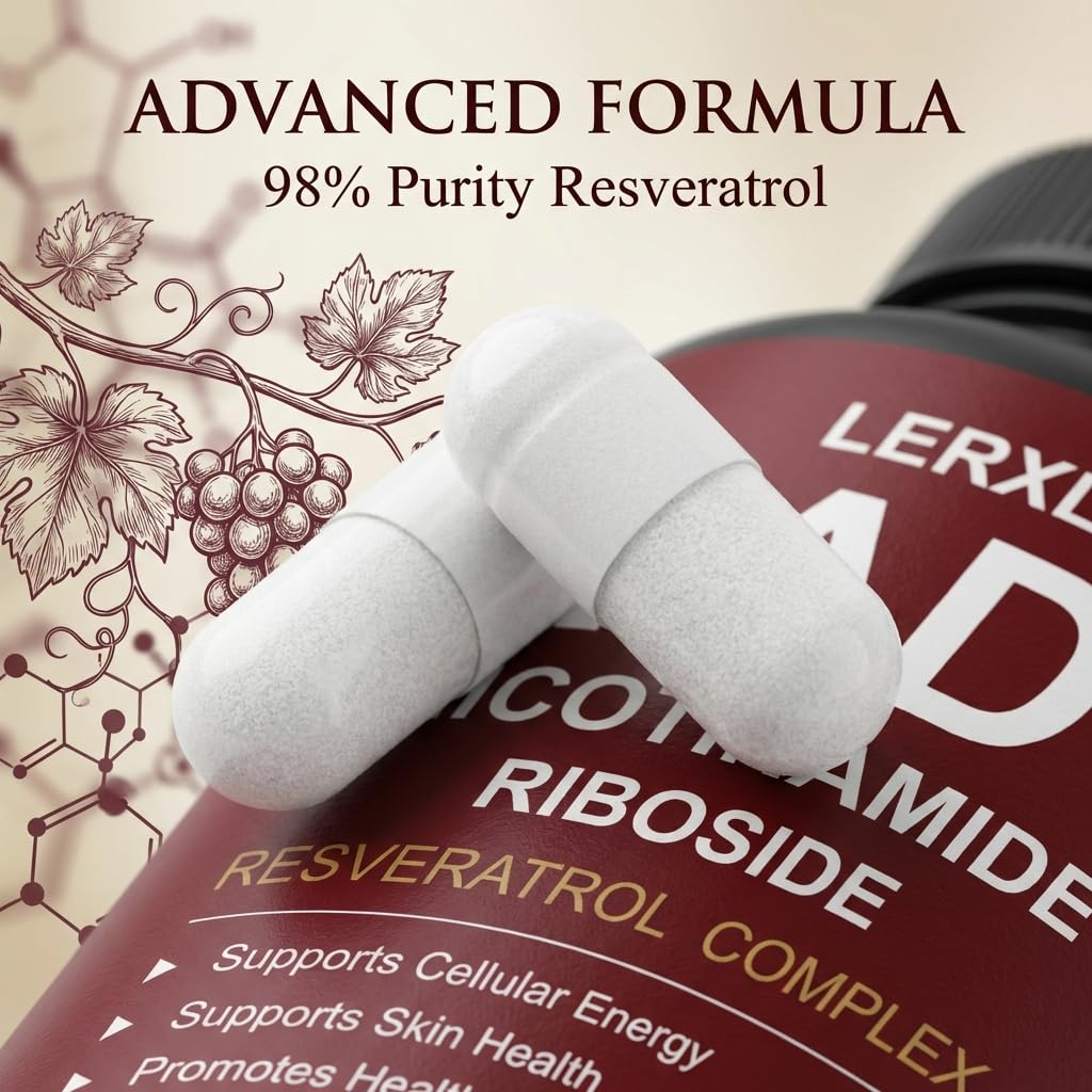 LERXLK NAD+ Supplement 1000mg – Liposomal Nicotinamide Riboside with Resveratrol, Advanced Cellular Energy & Healthy Aging Support, 60 Vegetarian Capsules LERXLK Au supplements