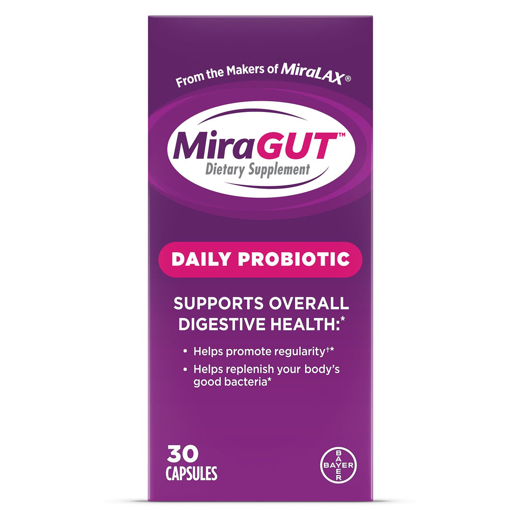 MiraGUT Daily Probiotic, from the Makers of MiraLAX, Probiotics for Digestive Health, Gluten-Free Supplement, Probiotic for Women and Men