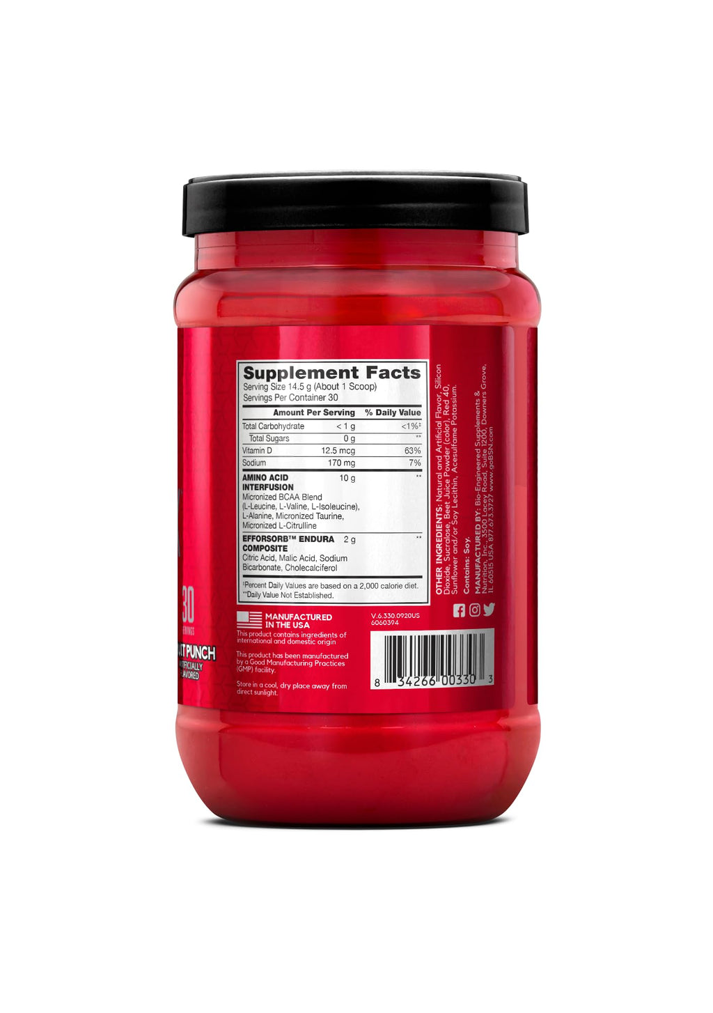BSN Amino X Muscle Recovery & Endurance Powder, BCAAs, 10 Grams of Amino Acids, Keto Friendly, Caffeine-Free, Support Endurance, Zero Sugar, Fruit Punch, 30 servings,