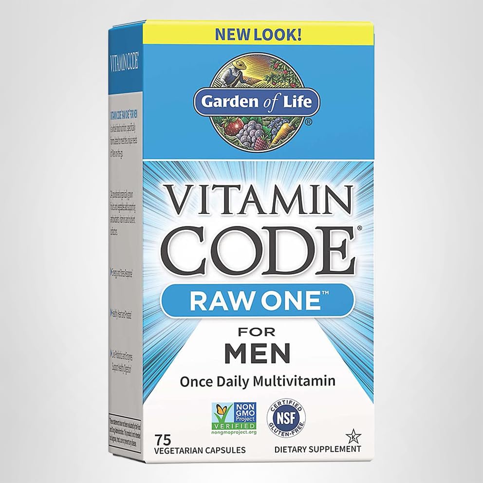 Garden of Life Vitamin Code Raw One for Men, Once Daily Multivitamin, 75 Capsules, One a Day Mens Vitamins Plus Fruit, Veggies & Probiotics for Mens Health