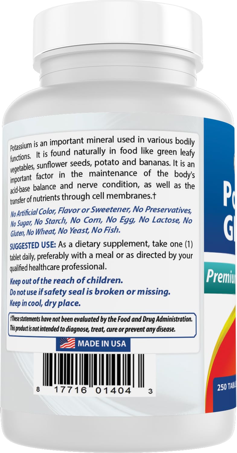 Best Naturals Potassium Gluconate Supplement 595 Mg Tablet, 250Count