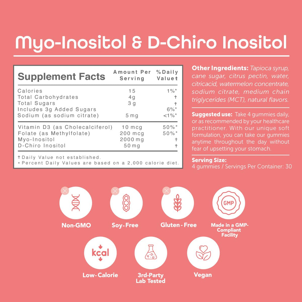 kindnature Myo-Inositol & D-Chiro Inositol Gummies for Women – 2000mg + 50mg, Ideal 40:1 Ratio – with Vitamin D & Folate – Hormone Balance Support – Vegan, Watermelon Flavor (120 Gummies) kindnature Au supplements