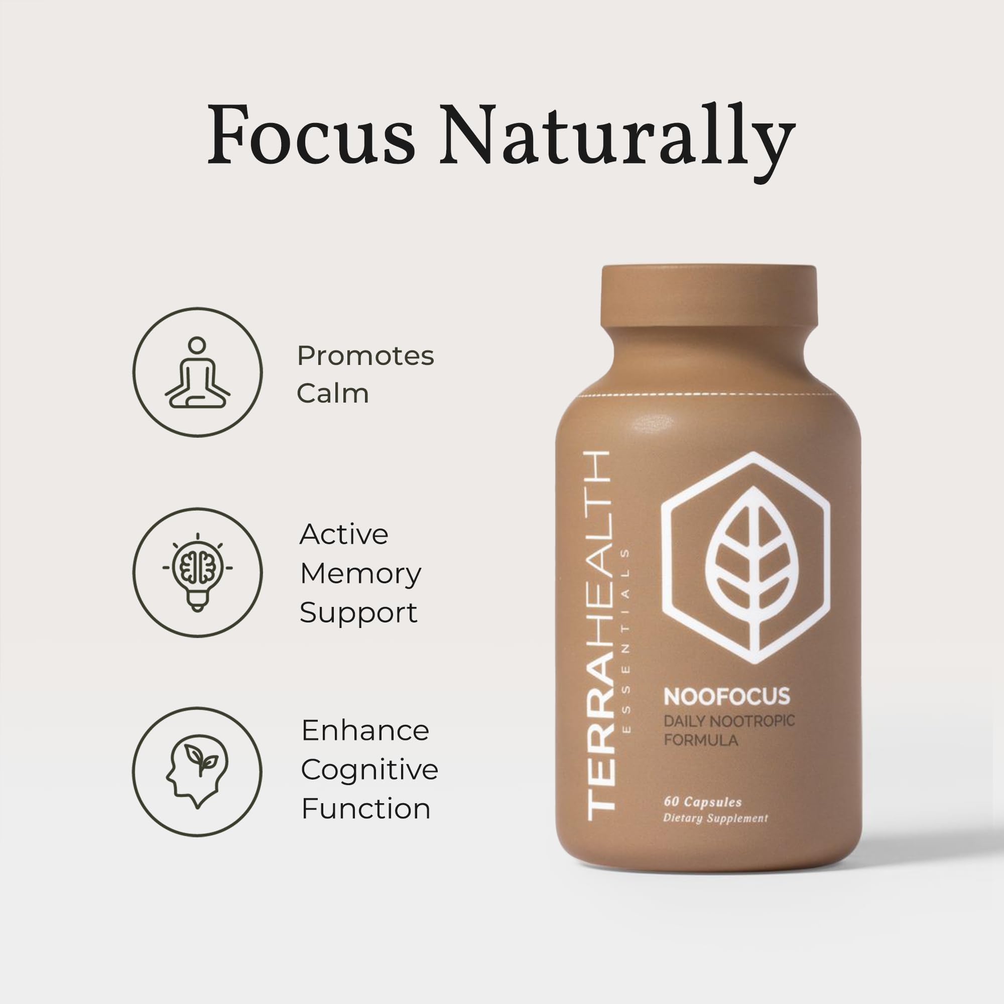 Terra Health Essentials NOOFOCUS - Nootropics Brain Support Supplement with Adaptogenic Mushrooms, Alpha-GPC, Gotu Kola, L-Theanine for Focus & Memory - All Natural, 30 Day Supply Terra Health Essentials Au supplements