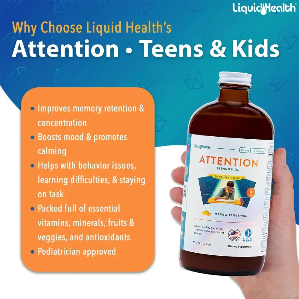 LIQUIDHEALTH Attention, Liquid Multivitamin for Kids & Teens - Improves Memory Retention, Concentration, Focus, Mood, Relaxation & Calming LIQUIDHEALTH Au supplements