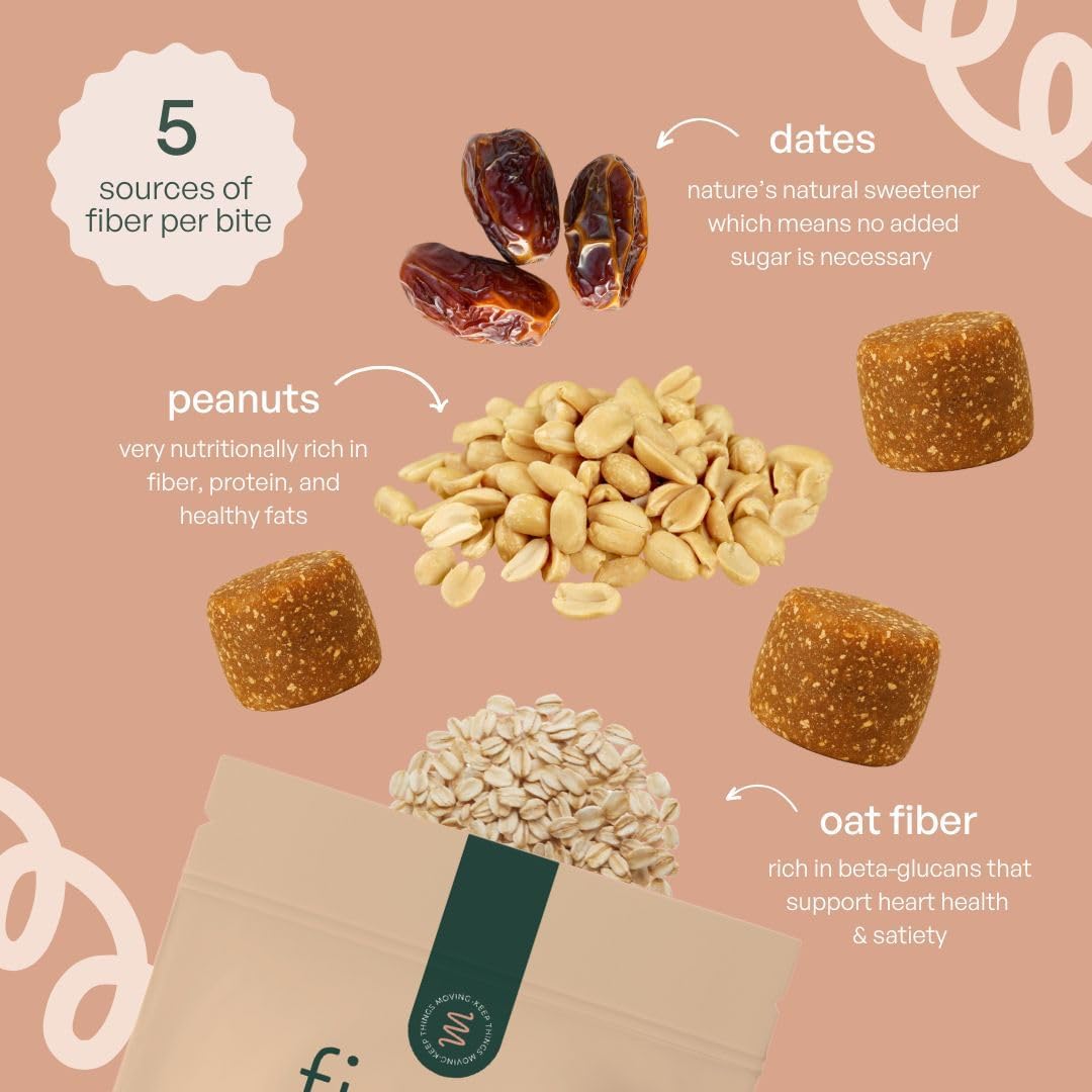 Fiome Fiber Bites - 5g Daily Fiber Supplement - Supports Regularity, Digestion and Gut Health - All Natural Ingredients, 30 Servings, Peanut Butter Flavor
