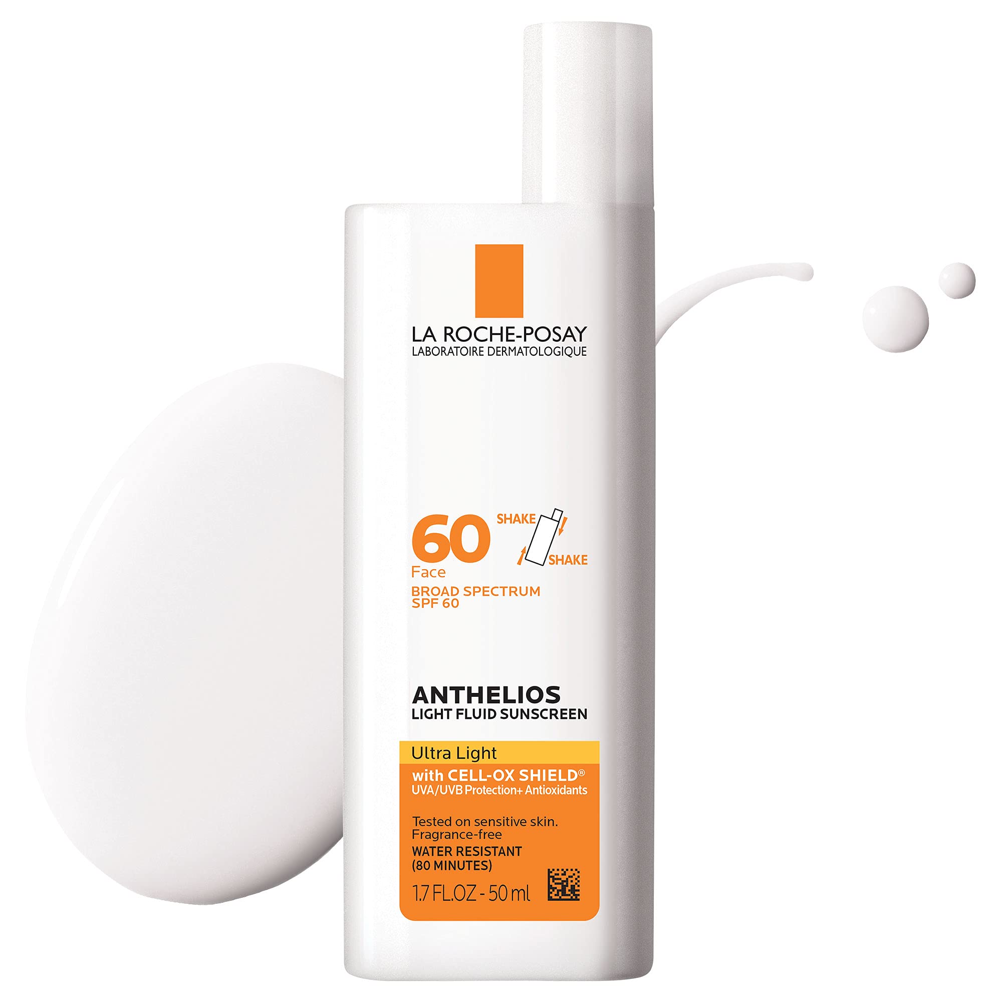 La Roche-Posay Anthelios Light Fluid Facial Sunscreen SPF 60, Lightweight Sunscreen For Face, Fluid Texture, Broad Spectrum SPF + Antioxidants