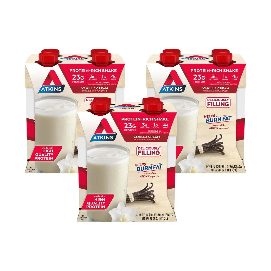 Atkins Vanilla Cream Meal Size Protein Shake, 23g Protein, Low Glycemic, 3g Carb Atkins Au supplements