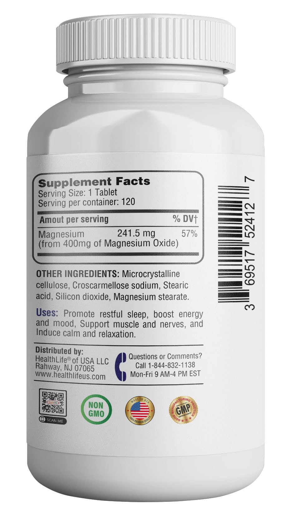 Magnesium 400mg [High Potency] Supplement – Magnesium Oxide for Immune Support, Muscle Recovery, Leg Cramps and Relaxation 120 Tablets-USA Made HEALTH LFE Au supplements
