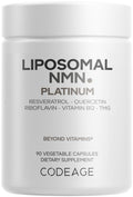 Codeage Liposomal NMN Platinum - 500 mg NMN Supplement, Nicotinamide Mononucleotide, NAD Precursor - Quercetin, Resveratrol, Betaine TMG, Vitamin B2 Riboflavin & Vitamin B12 - Non-GMO - 90 Capsules Codeage Au supplements