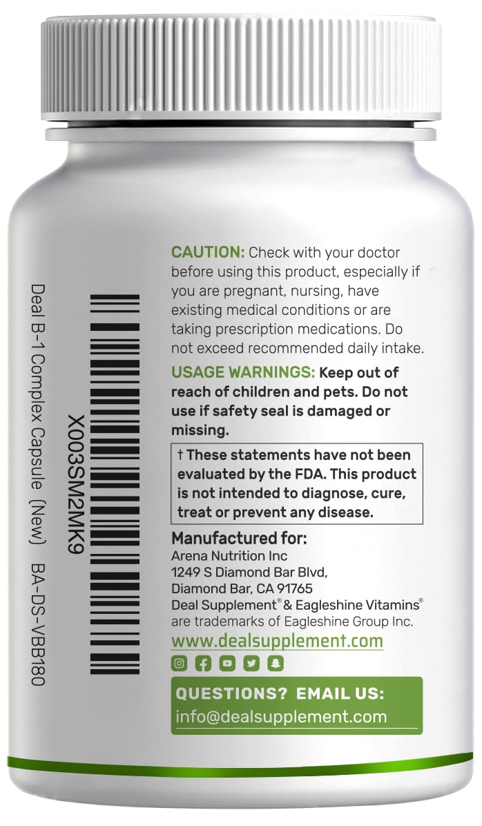 DEAL SUPPLEMENT Vitamin B1 500mg with Benfotiamine, 240 Capsules – 2 in 1 Enhanced Formula – Fat & Water Soluble Thiamine B1 Supplement