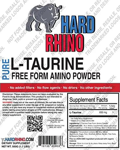 HR Supplements Taurine Powder, 1 Kilogram (2.2 Lbs) | Muscle Recovery | Cardio & Energy Hard Rhino Au supplements