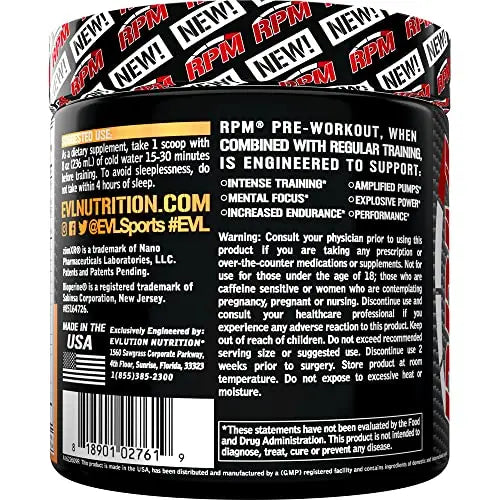 Pre Workout Powder for Energy and Focus - EVL RPM Energy Pre Workout Energy Drink Evlution Au supplements