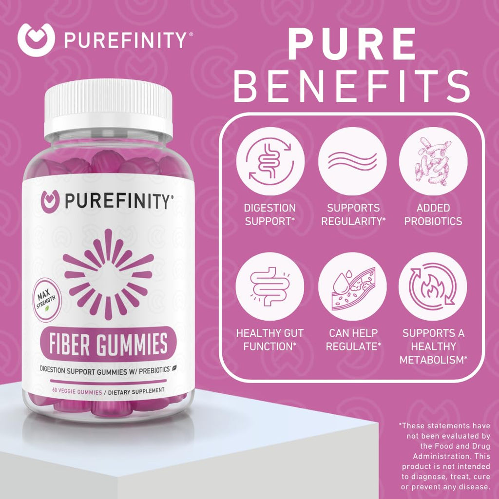 PUREFINITY Fiber Gummies for Adults with Inulin FOS from Chicory Root, Sugar Free Prebiotic Supplement for Daily Digestion