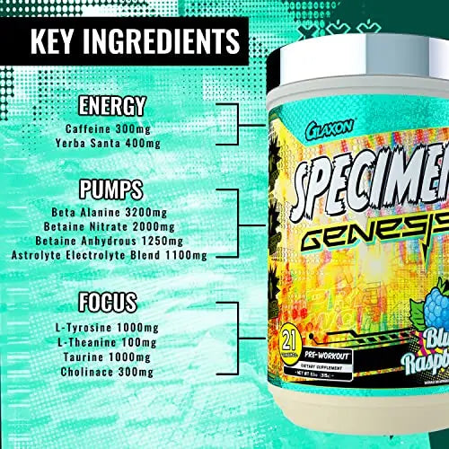 Specimen Full Spectrum High Stimulant Pre-Workout Powder | Supercharged Energy Glaxon Au supplements