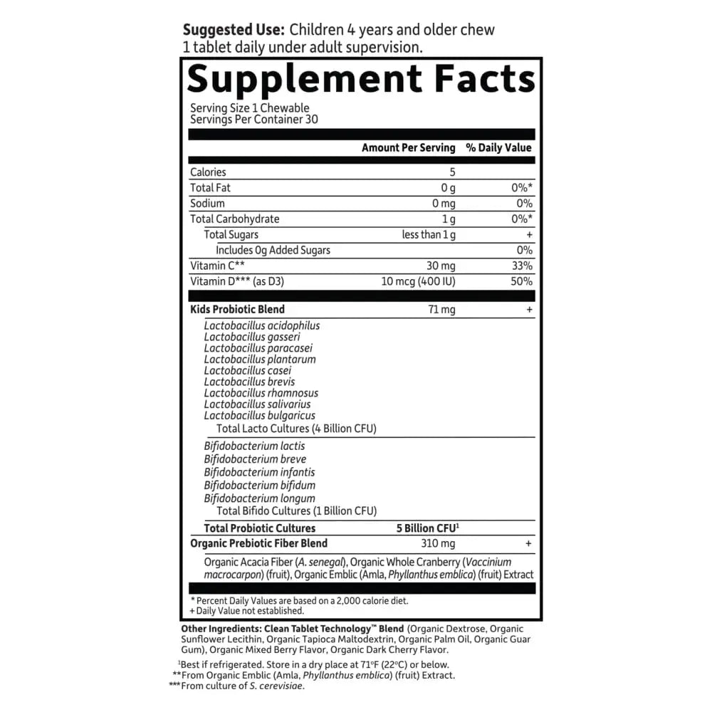Garden of Life Dr. Formulated Probiotics for Kids, Organic Kids+ - Berry Cherry, 5 Billion CFU Chewable Probiotic plus Vitamin C and D Garden of Life Au supplements