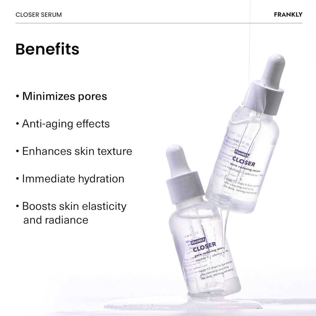 FRANKLY Closer Serum | Pore Minimizer Serum | 9 Peptides, Vegan Collagen, Adenosine, PHA | Korean Pore Minimizer for Glass Skin