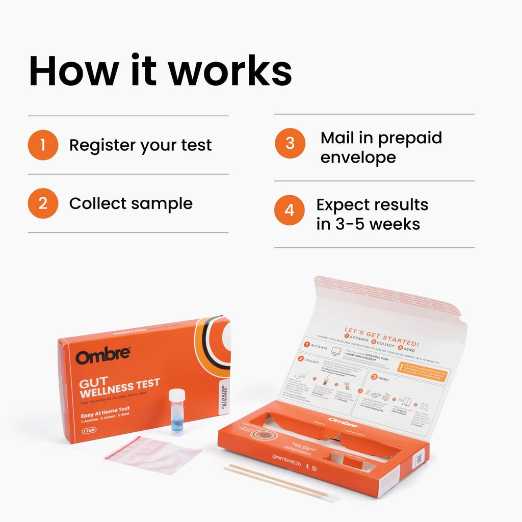 Ombre Gut Health Test Kit - Probiotic Recommender at Home Test for Women & Men - Detailed Custom Gut Microbiome Analysis for Digestive, Immune and Mental Health with Food Suggestions Ombre Au supplements