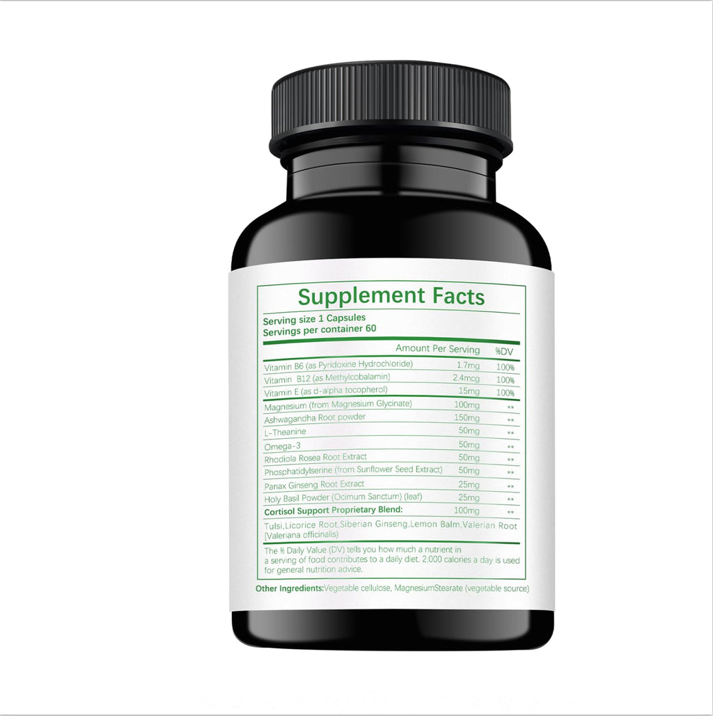 HABIZIYA Cortisol Manager Supplement for Women and Men Adrenal Support with Ashwagandha, Rhodiola Rosea, Holy Basil, Mood & Sleep Support - Non-GMO, Vegan Capsules (60 Count) HABIZIYA Au supplements