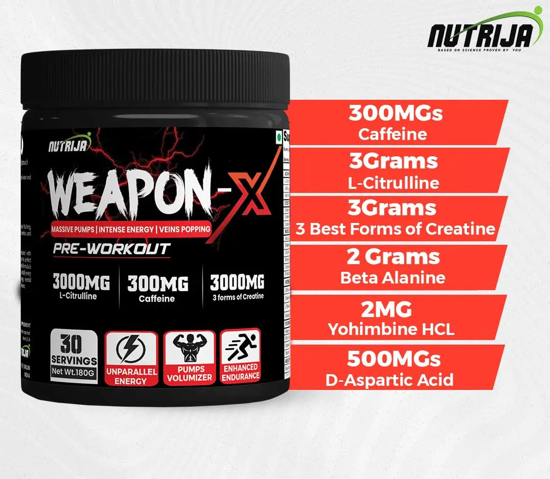 NutriJa Weapon-X Pre-Workout Powder with 21 Active Ingredients - 3 Best Forms of Creatine NutriJa Au supplements