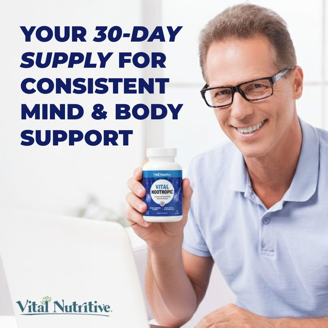 Vital Nootropic 12-in-1 Brain Supplement for Memory, Focus & Energy Support – L-Tyrosine, Bacopa, Rhodiola, Caffeine, B Vitamins – Cognitive Balance Capsules for Men & Women-30 Days Supply VITAL NUTRITIVE Au supplements