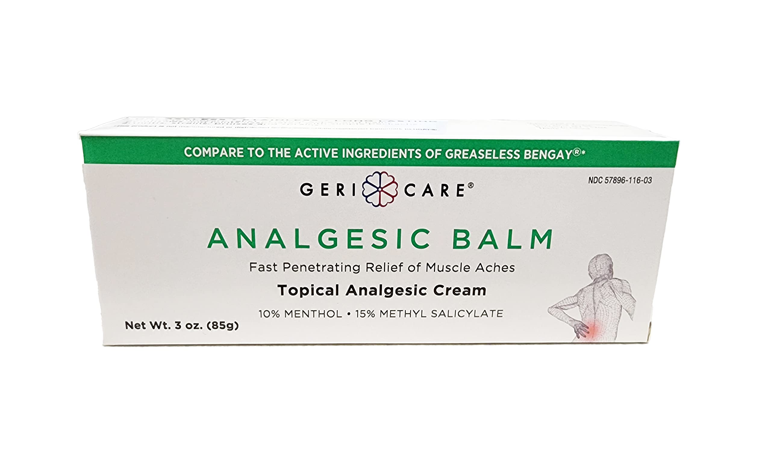 GeriCare Topical Analgesic Cream, Menthol 10%, Methyl Salicylate 15%, Fast Absorption, Pain Relief of Minor Muscle Aches, Body Stiffness, Joint Pain & Soreness, 3 Ounce (Pack of 1) GeriCare Au supplements