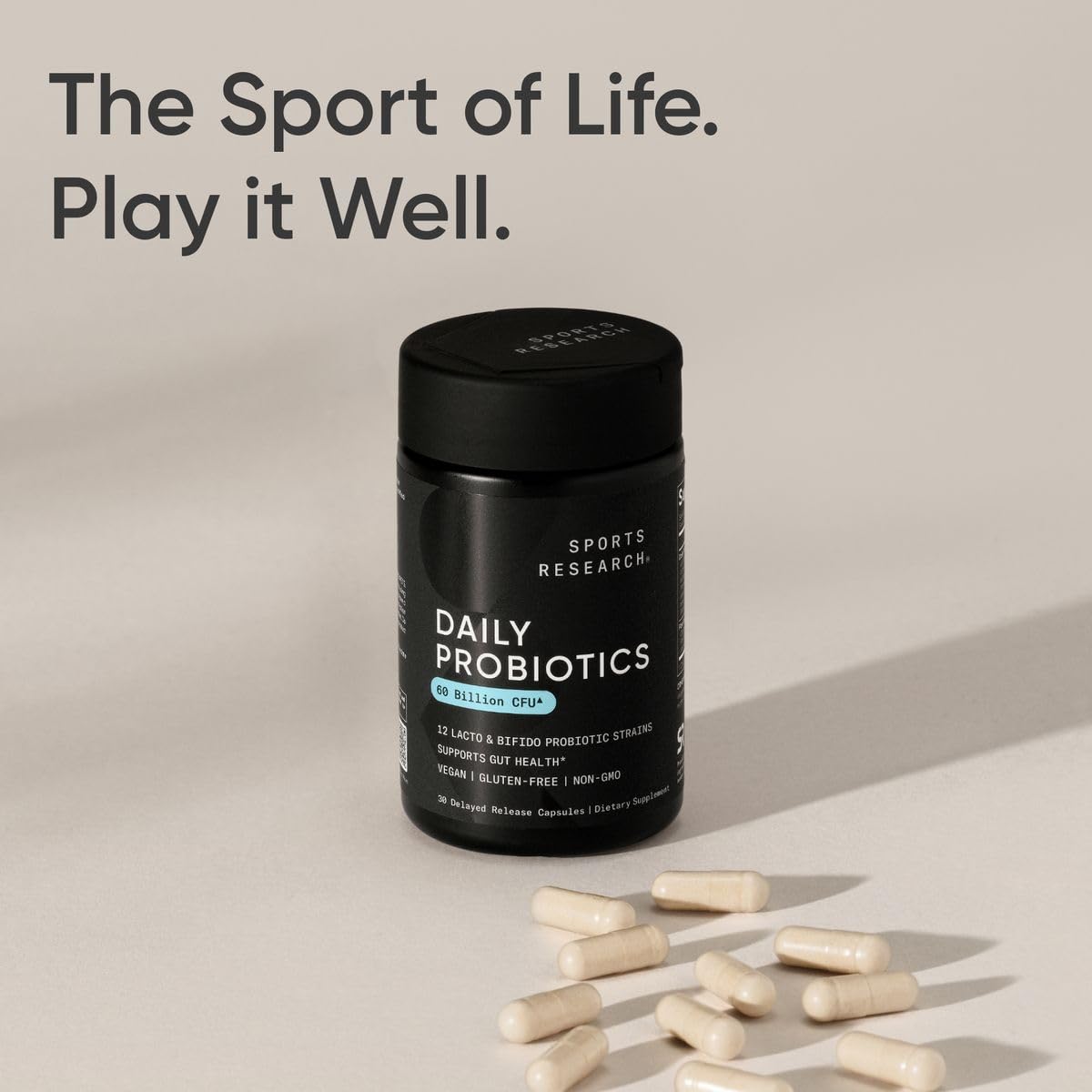 Sports Research Daily Probiotics with Prebiotics, 60 Billion CFU - Vegan Capsules for Gut Health & Digestive Support, Probiotics for Women & Men